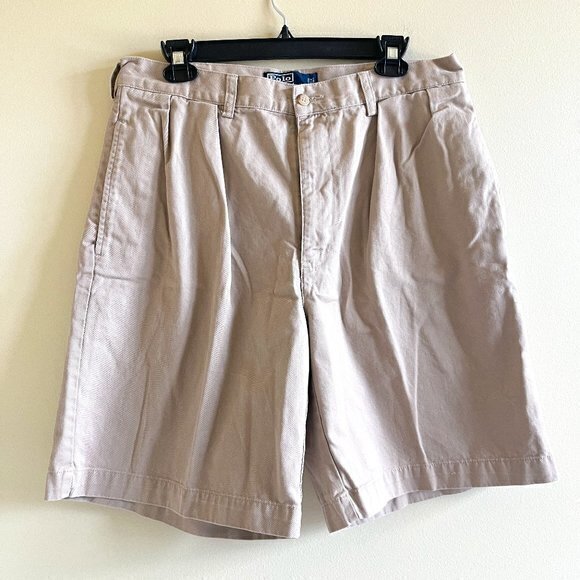 Polo by Ralph Lauren Men’s Chino Tyler Shorts Size 34 Khaki Four pockets Pleated - Picture 1 of 7